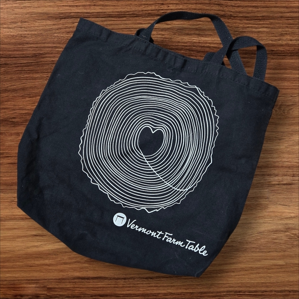 Envirotote Black Vermont Farm Table Tote Bag with White Tree Ring Design